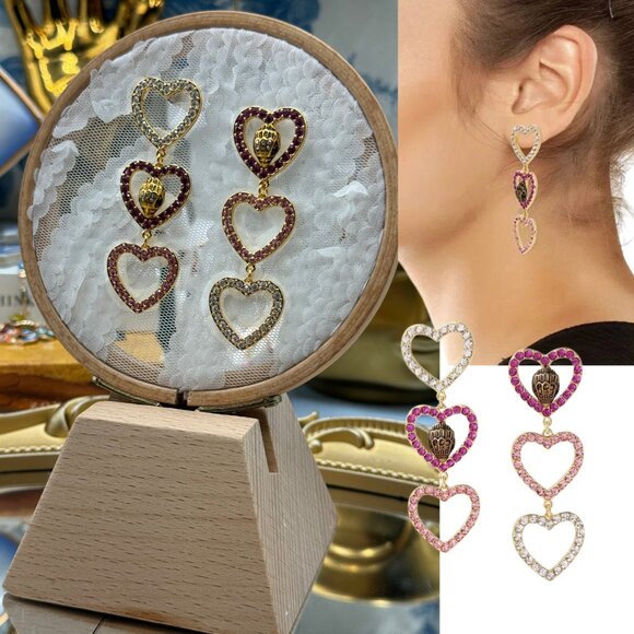 🆕 KURT GEIGER LONDON 🧿 NWT Crystal Heart Eagle Head Mismatch Drop Earrings - Picture 1 of 16